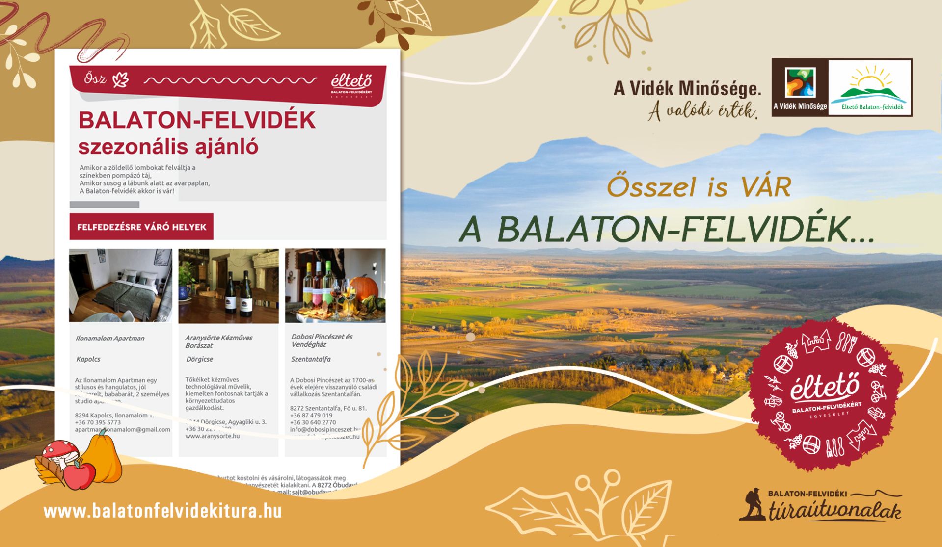 Őszi turisztikai ajánló az Éltető Balaton-felvidékért Egyesület területéről