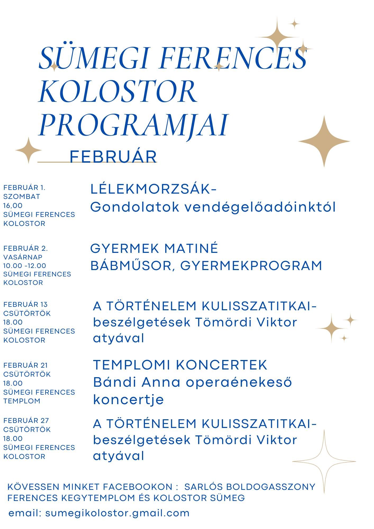 Ferences kolostor februári programjai