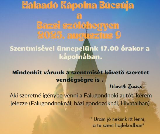 Hálaadó Kápolna Búcsúja